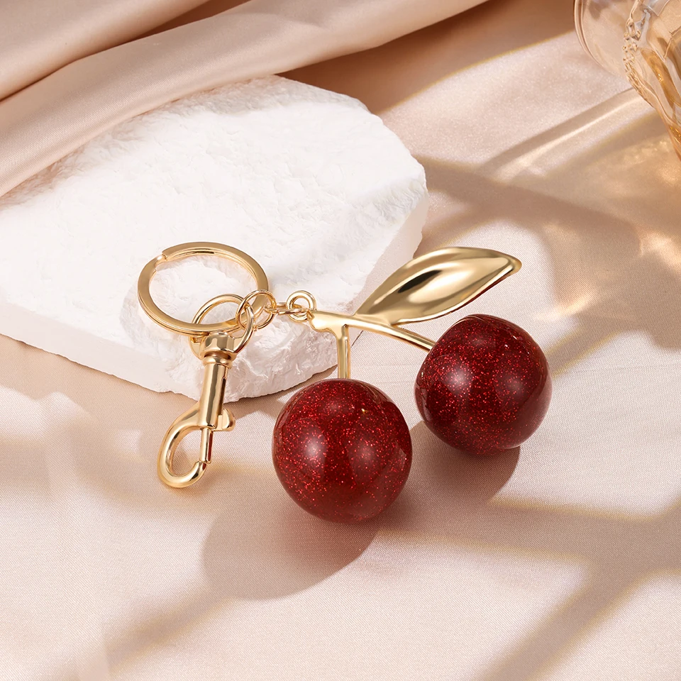 ZAKOL Fashion Red Crystal Fruits Cherry Charm Pendant Keychain for Women Girls Sweet Bag Key Accessories Gift Wholesale