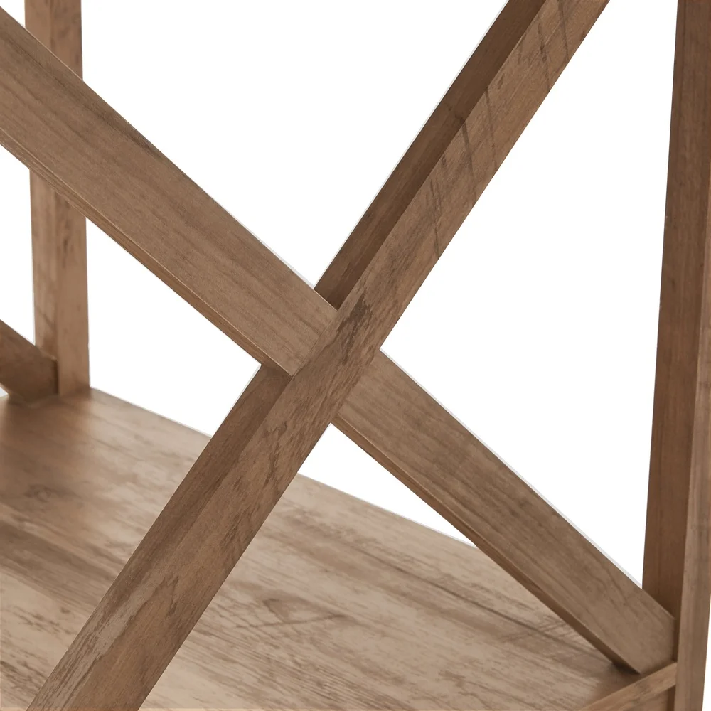 Farmhouse Square Side Table with Storage X-Brace Design Rustic Weathered Oak Indoor End Table Easy Assembly