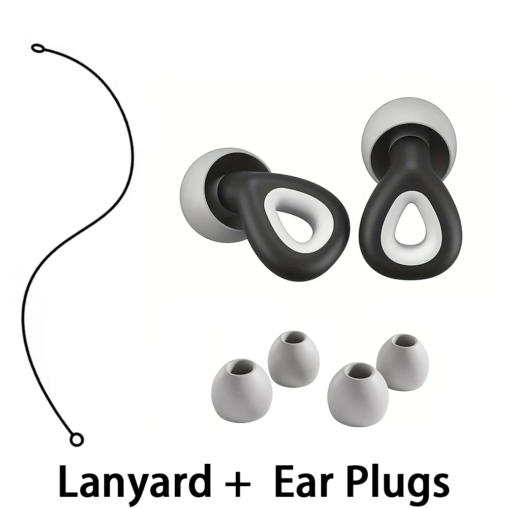 1 Pair Silicone Earplugs with Lanyard Noise Cancelling Soundproof for Sleeping Swimming Waterproof Noise Reduction Ear Buds
