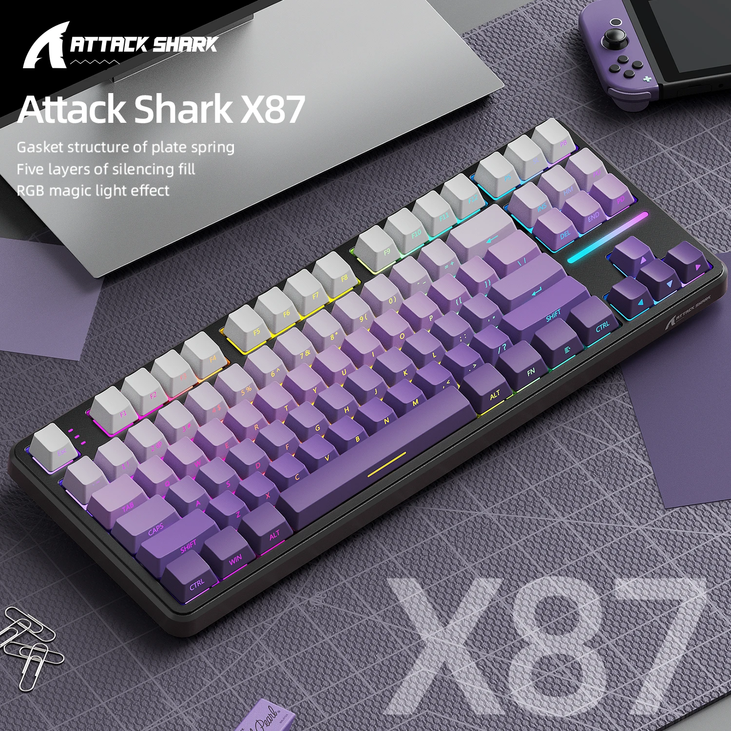 X87 Custom mechanical keyboard,Three-mode connection,RGB light effect, HIFI Sound quality,Gasket Structure, Macro Driver setup