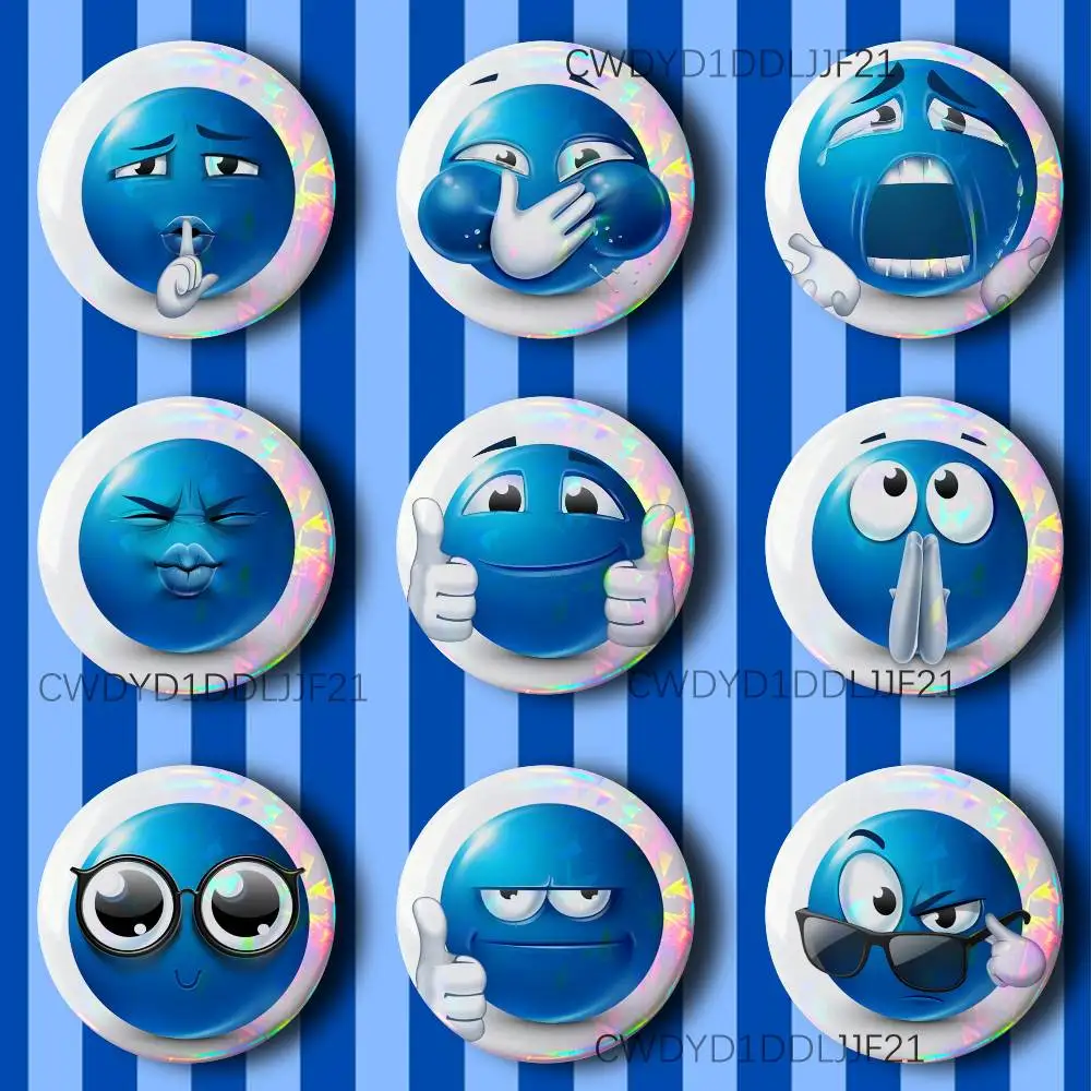 B-Blue Emoji Funny Badge Handmade Button Brooch for Backpack Hat Shirt Accessories Gifts