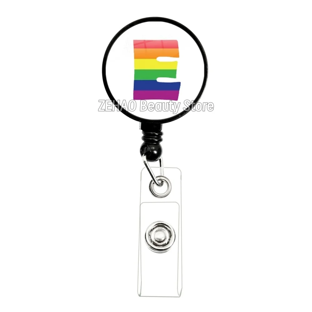 30mm LGBT Bi Pride 26 Letter Black Retractable Badge Reel Work Card Clip ID Name Card Display Tag Staff Card Badge Gift