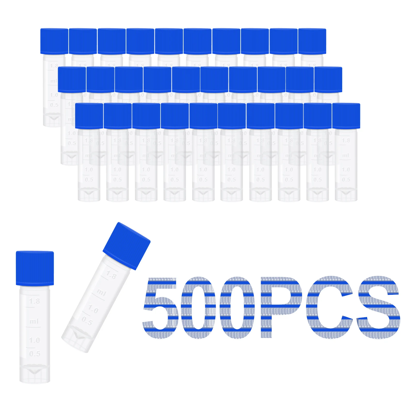 500Pcs1.8ML Cryotubes With Scales Sample Bottles With Screw Caps/Writing Area, For Laboratory