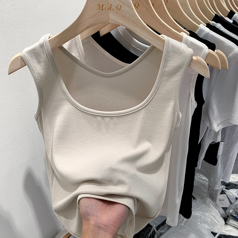 AOSSVIAO Koreanischer Stil U-Ausschnitt Ärmellose Tanktops Modisches Minimalistisches Schlankmachendes Unterhemd Geripptes Top Sommer 2026 Neues Top