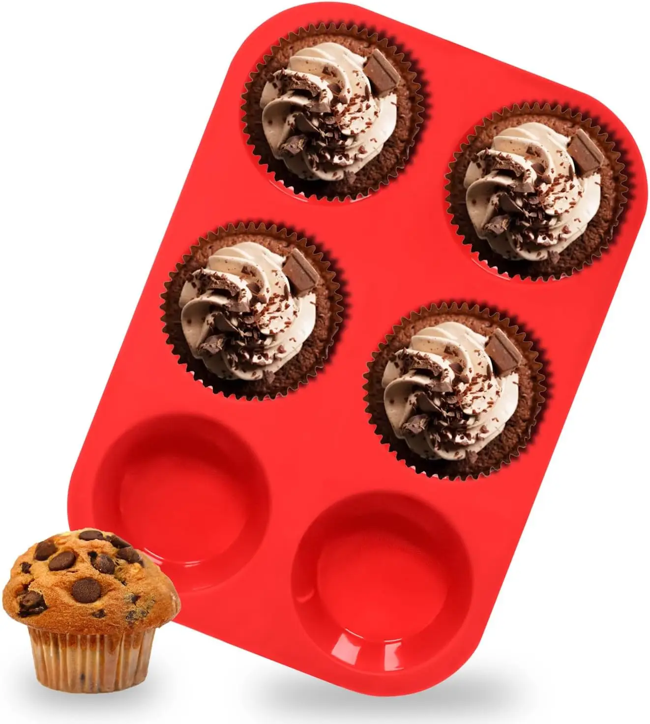 Silicone Muffin Pan - 6 Cups Non-Stick Cupcake Molds, Food Grade Silicone Baking Tray for Making Egg Muffin, CupcakeRandom Color