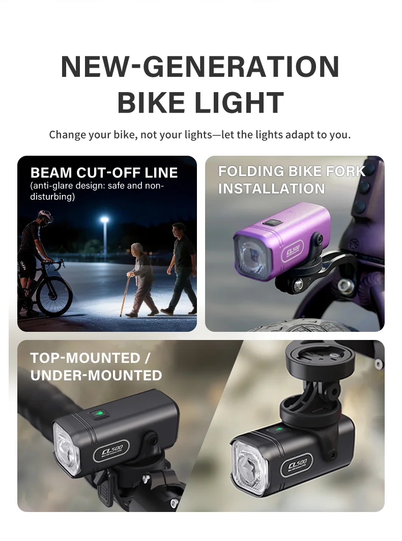 TOWILD CL500 Bicycle Lights Intelligent Mini Bike Light 500 Lumens Cycling Front Lamp Ipx6 Compact Headlights Bicycle Flashlight