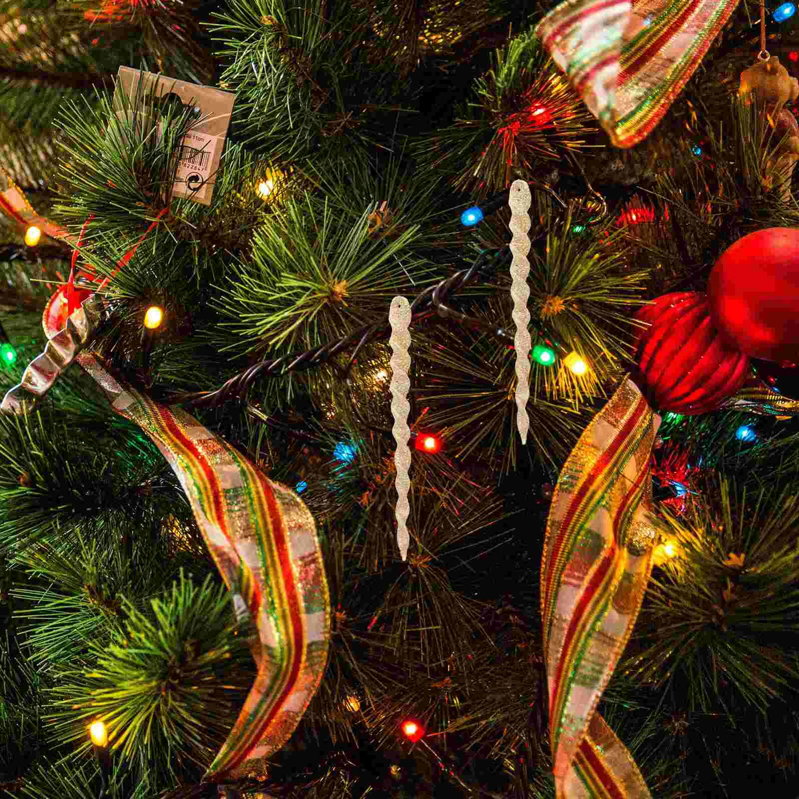 60 ชิ้นตกแต่งต้นคริสต์มาสหัวหอมผงน้ําแข็งหิมะเข็มเครื่องประดับ Xmas Decors จี้จี้ Golden