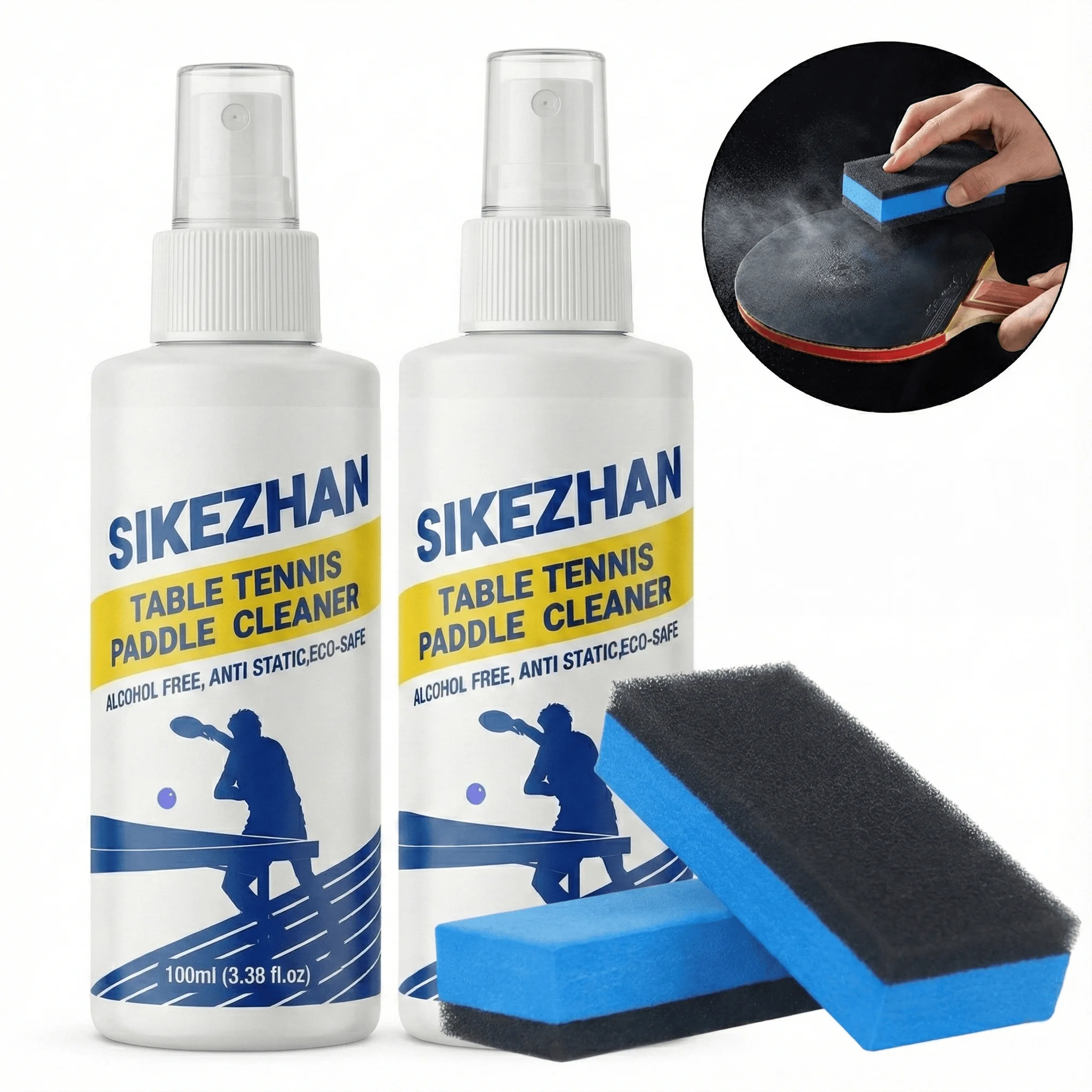 Table Tennis Paddle Cleaner Spray, Restores Tackiness, Removes Dust, and Extends Rubber Life, Includes Sponge By SIKEZHAN