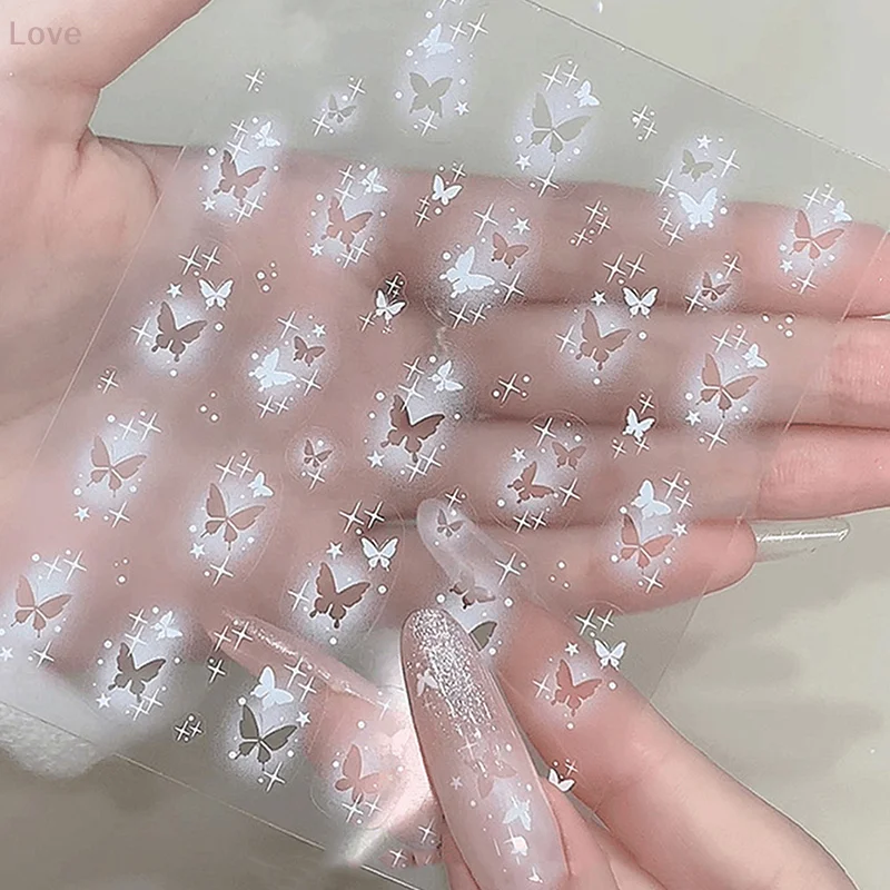 [L & P] autocollants pour ongles papillon étoile peint par pulvérisation creux pentagramme blanc Transparent portant des décorations d'autocollants pour ongles