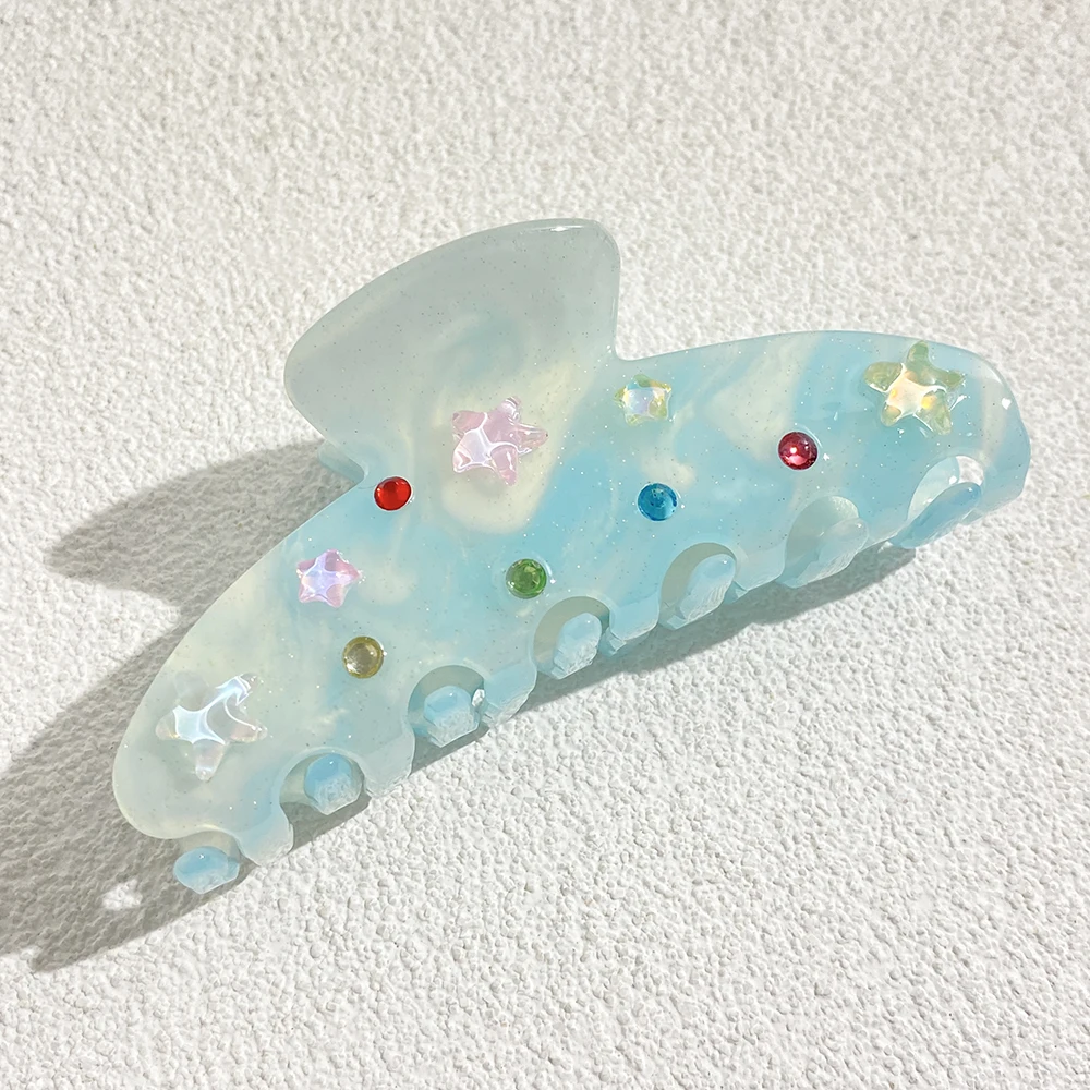 New Acetate Blue Ocean Series  Shark Hair Claw Clip For Women Girls Colorful Rhinestone  Hair Accessories Hairpin Gifts