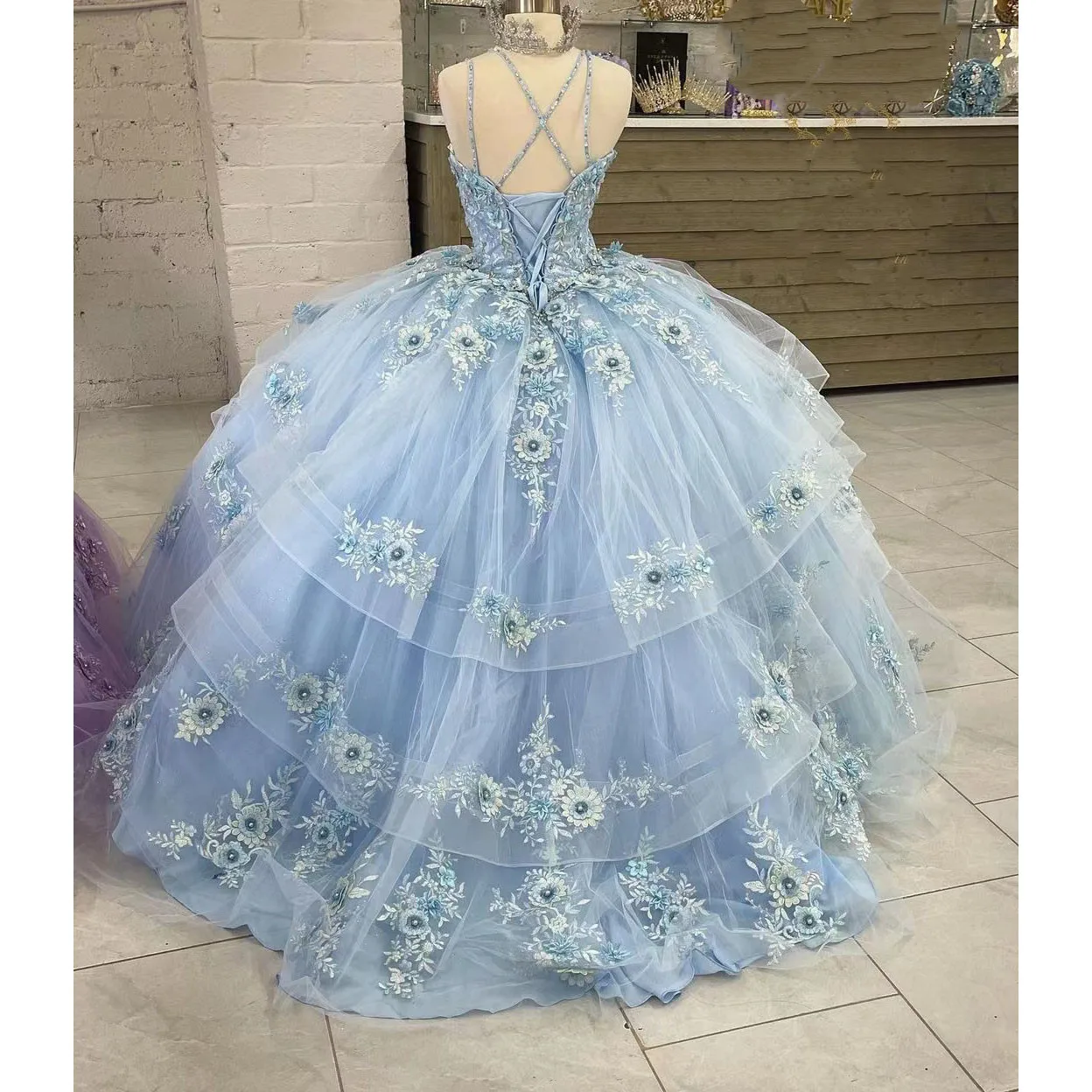 Blauw En Paars Jurken Voor Sweet Girl Kralen Lovertjes Mouwloze Tule Prinses Baljurk Vestidos De 15 Años