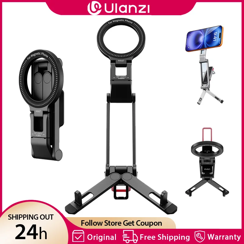 Ulanzi MA67 Magnetic Tri-Fold Phone Stand Foldable Tripod Stand for Mobile Phone Iphone 17 16 Tripod Mount Manti Tripod for Vlog