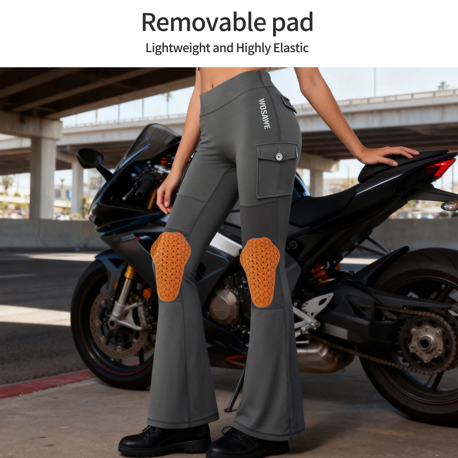 WOSAWE Women Motorcycle Pants Slimming High Waist Trousers Reflective Lifts Hips Elastic Pants With Insert Kneepad