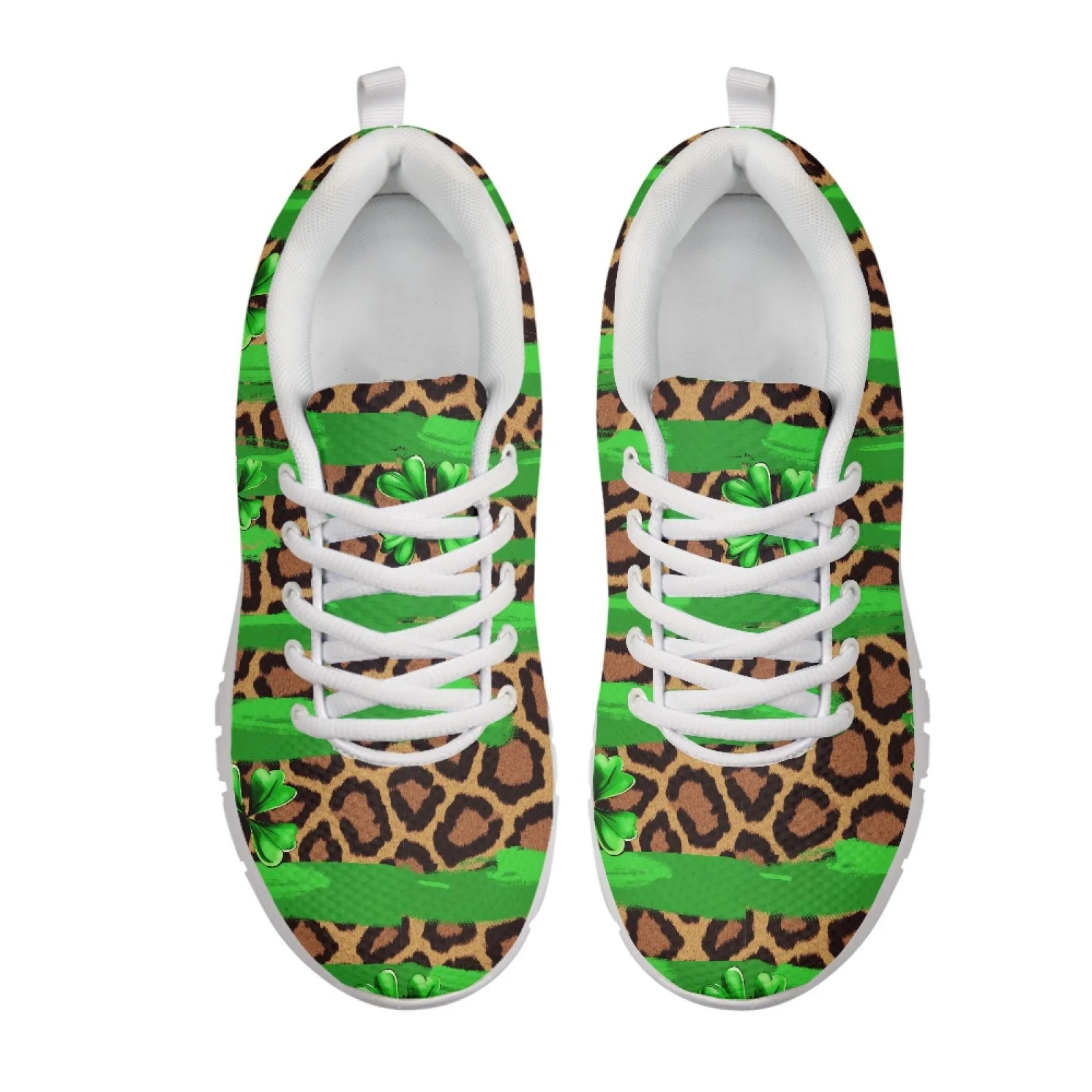 Coloranimal St. Patrick's Walking Shoes Featuring Leopard Clover, Lightweight Lace up Sneakers for Men and Women Outdoor Hiking