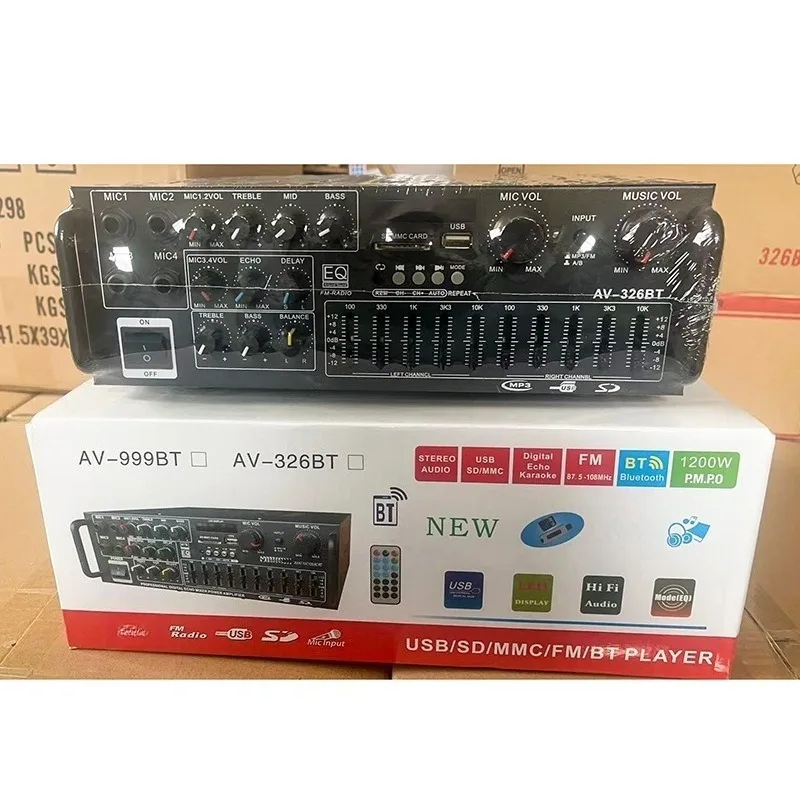 High Power Bluetooth Amplifier with EQ Equalizer 12V 220V Dual Use for Home Car Outdoor KTV Audio Sound System