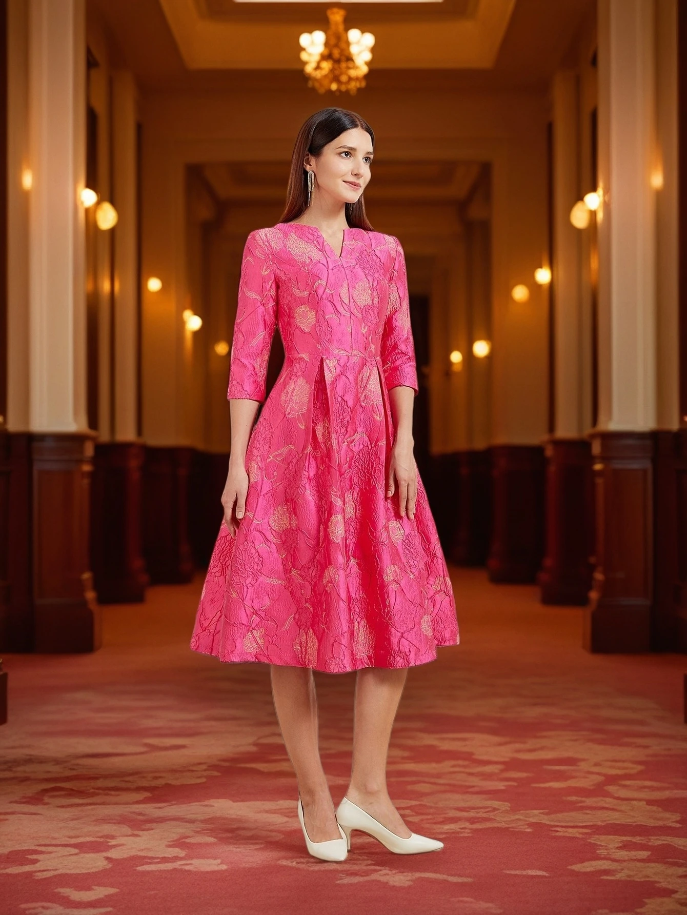 Luxury Dress Women Fashion Elegant Jacquard Dress Party Floral Women Clothing Evening Vintage Dress Formal Vestidos