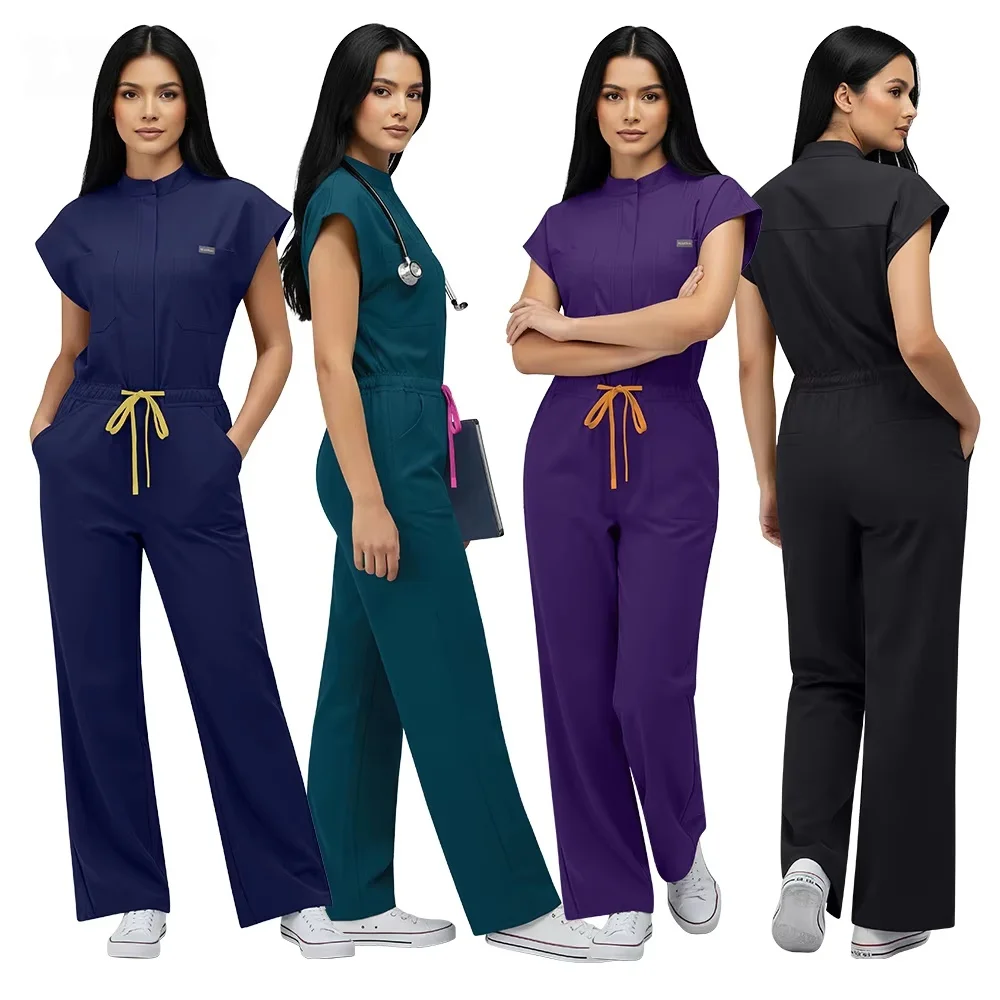 Nurses Hospital Scrubs Stretch Flutter Sleeve Hospital Workwear Jumpsuit Work Uniform
