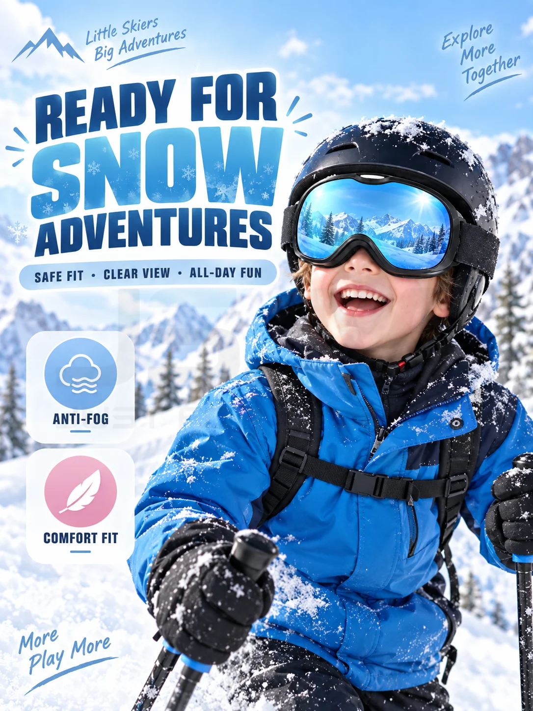 JSJM New Professional Photochromic Kids Ski Goggles Anti-Fog UV400 Snowboard Goggles for Boys Girls Winter Snow Sports XMAS Gift