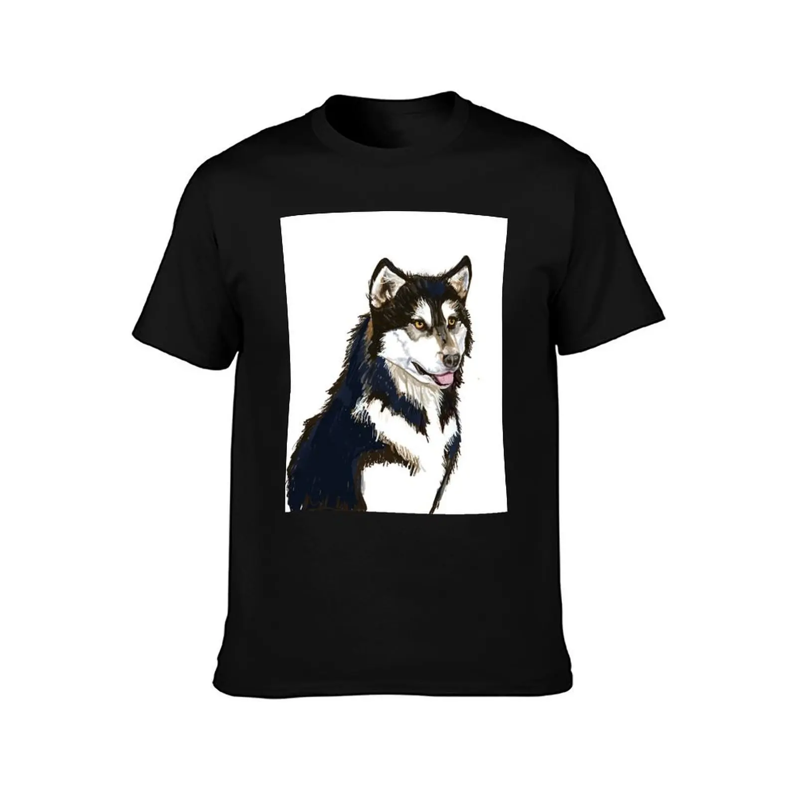 Dreamy Malamute T-Shirt, Summer Casual Cotton Tee, Oversized Streetwear Tops, Vintage Graphic Print, Loose Fit Short Sleeve