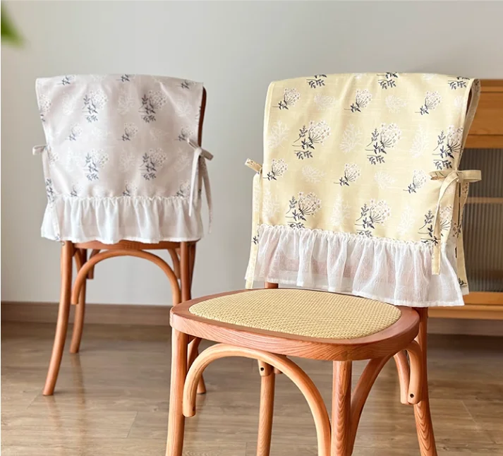 Korean Floral Lace Cotton Chair Back Cover Home Wedding Dining Room Decor Embroidery Ruffled for Chair