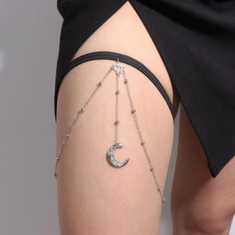 R1weファッションムーンスターシェイプタッセルレッグチェーン女性ゴシック太ももチェーンかわいいナイトクラブジュエリーサマービーチパーティージュエリー