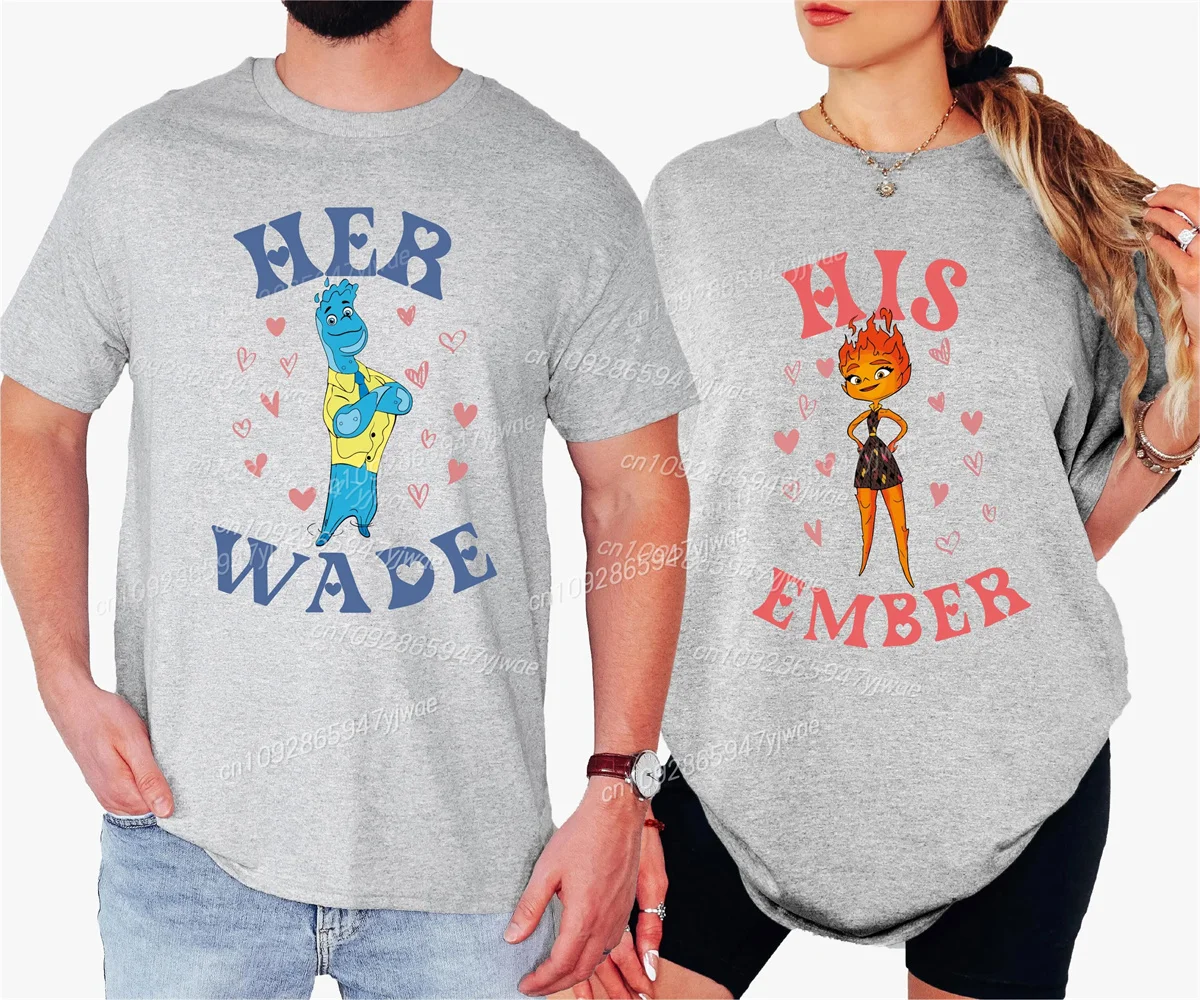 ديزني عنصري الجمر ووايد زوجين الجرافيك تي شيرت س الرقبة مريحة القطن قصير الأكمام المرأة الترفيه عطلة أعلى