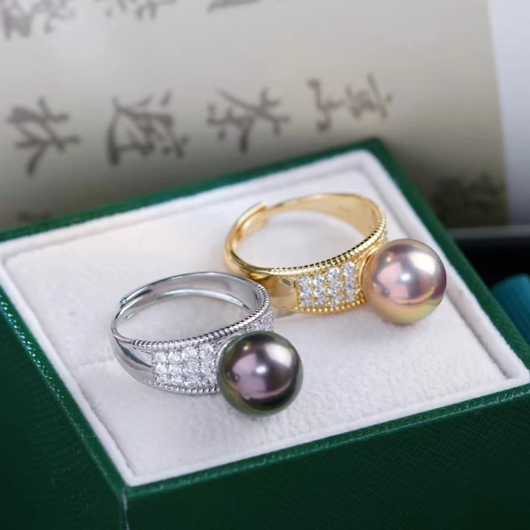 Classical 925 Sterling Silver Adjustable Finger Ring Base Settings Findings Parts Fittings Accessories for 11-12mm Pearls