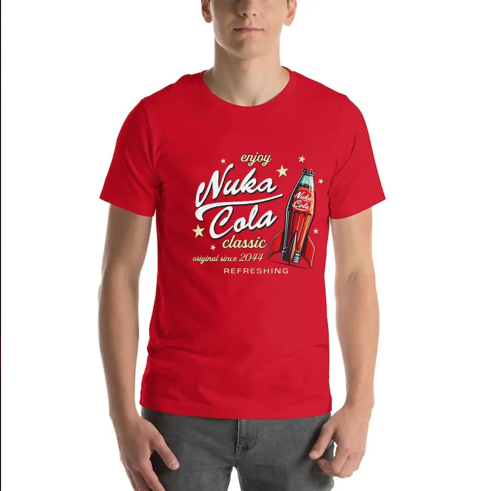 Nuka Cola Fallout унисекс, хлопковая футболка в мягком стиле, забавная футболка, винтажная красная футболка 2044, футболки, подарок фанату, Ropa Hombre Harajuku