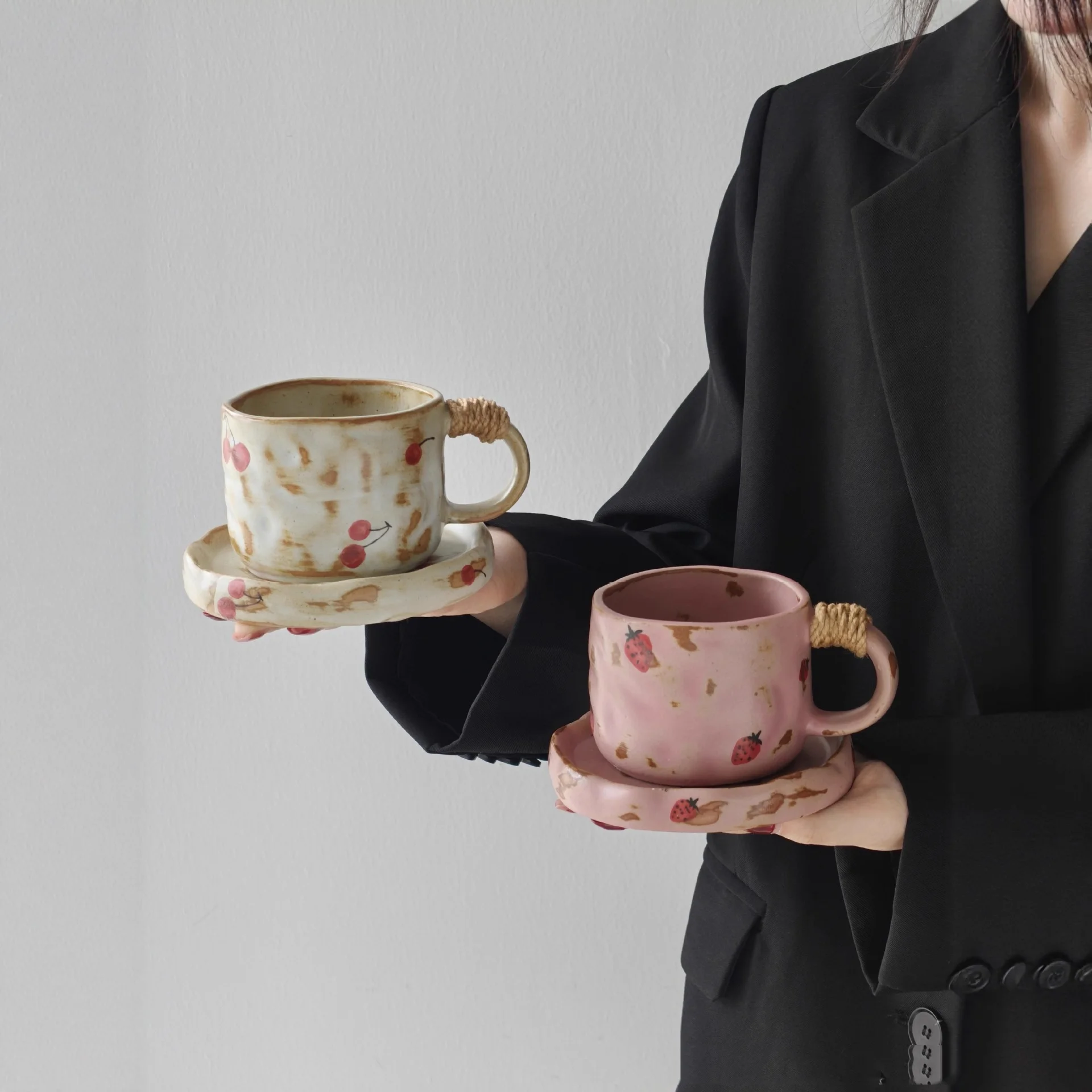 كوب قهوة من السيراميك بنمط الفراولة الكرتونية مع كوب إفطار من البورسلين مع مقبض #3