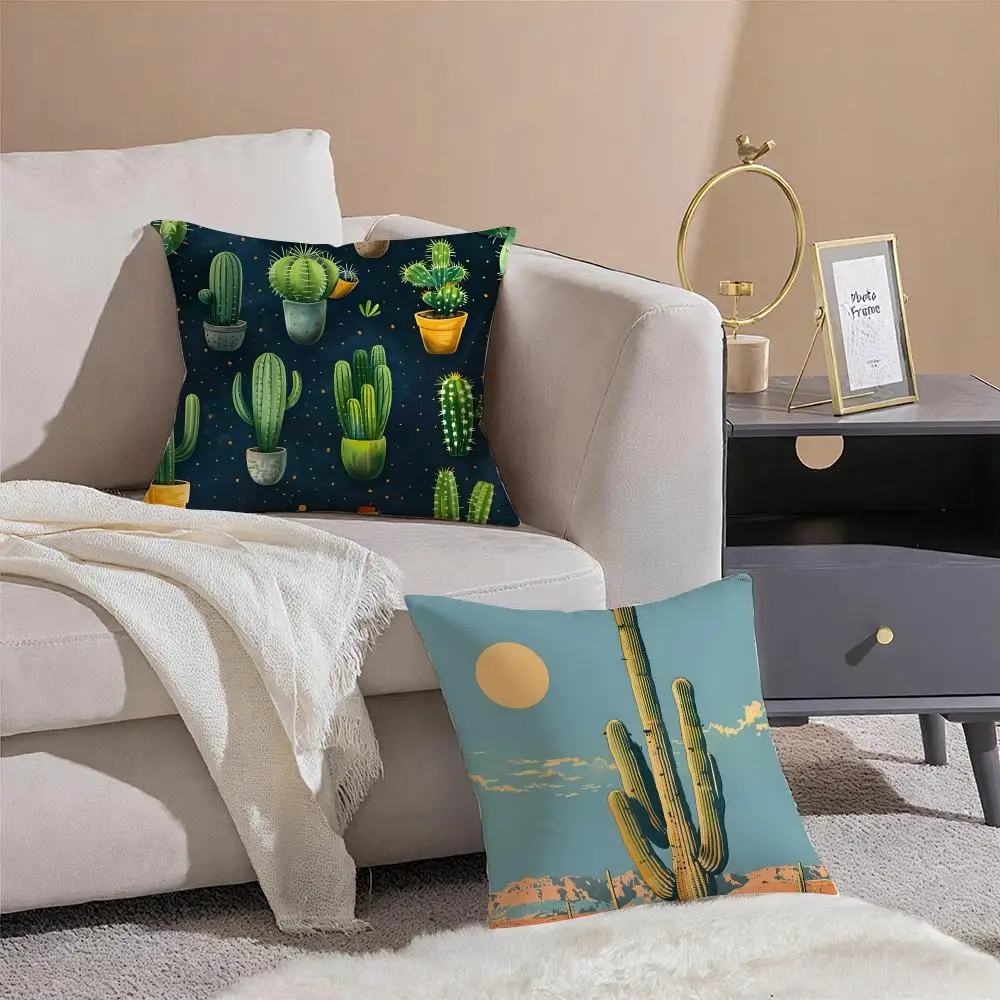 Cactus Cushion Cover Silky Short Plush with Invisible Zipper Dustproof Sofa Pillow Cover for Home Decor