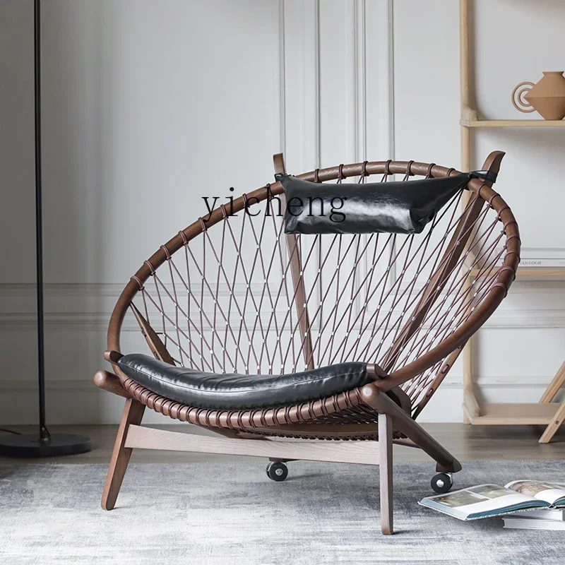 single leisure chair peacock pull rope line armchair solid wood balcony lazy recliner