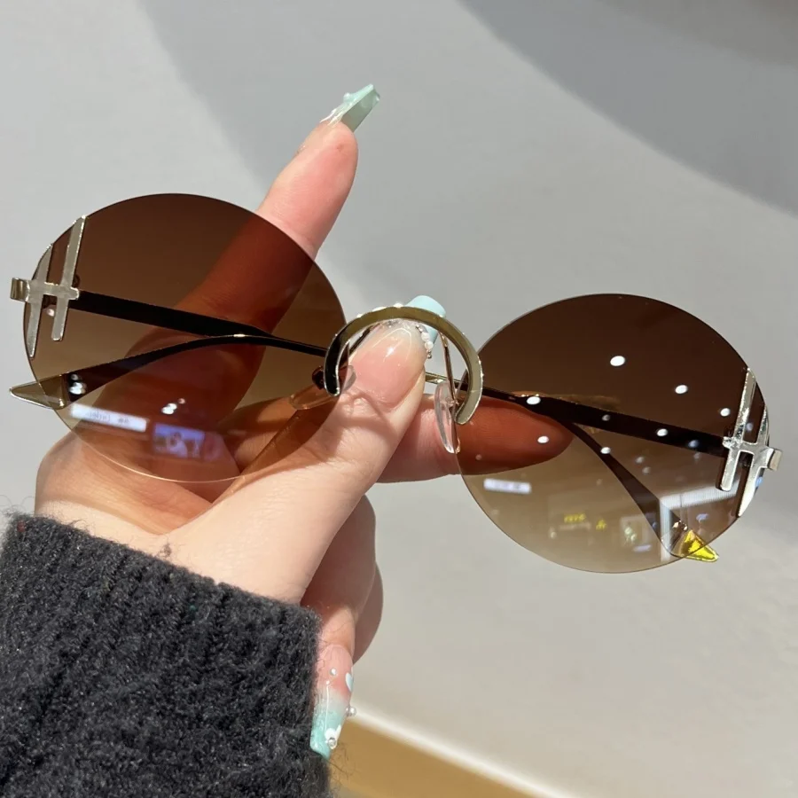 1Pc Unisex Fashion Glasses New Universal Retro Round Frameless Design Versatile Classic Holiday Gift Black Friday Daily Outing C