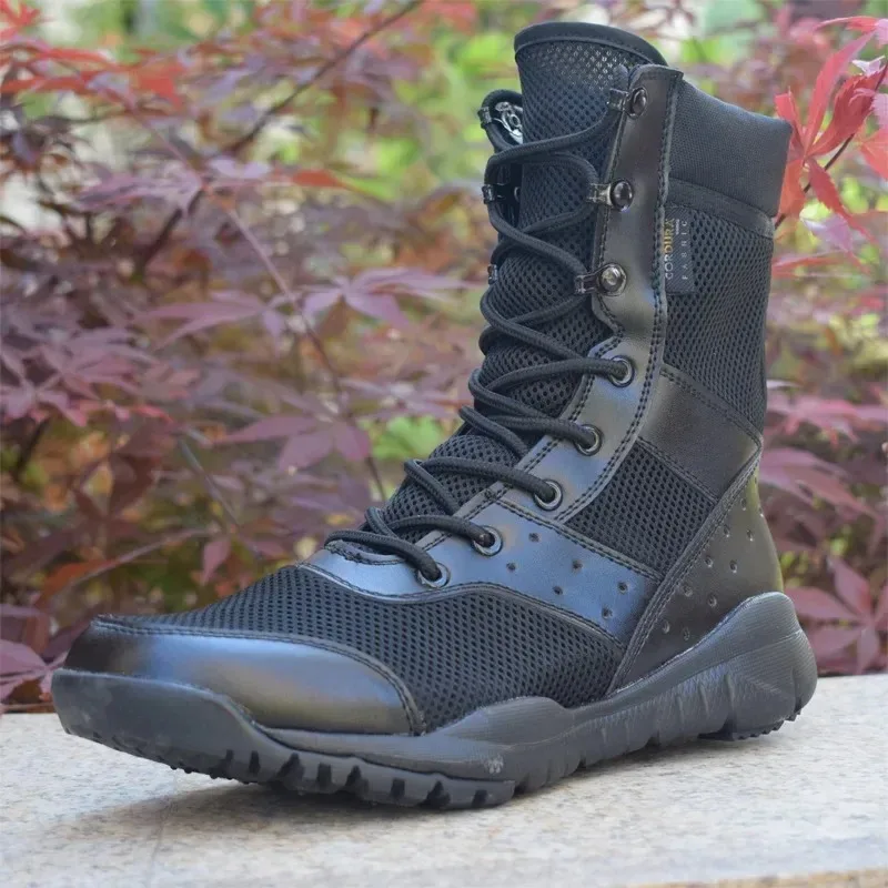 

Couple High-top Boots Mesh Breathable Casual Boot Outdoor Non Slip Hiking Boots Tactical Combat Boots for Men Lace Up Ankle Boot