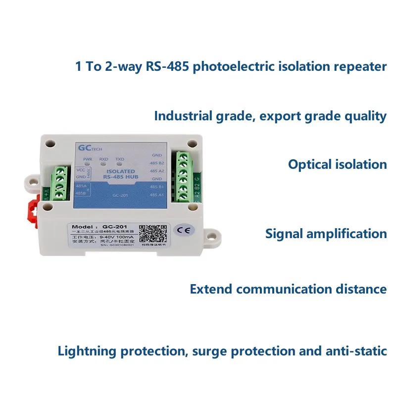 485 Repeater 1-To-2 Hub 1 Master And 2 Slaves RS485 Photoelectric Isolation Signal Amplifier Extender Lightning Protection