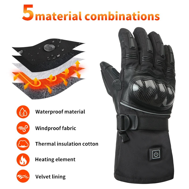Heated Winter Motorcycle Gloves for Men Women Touchscreen Compatible Waterproof Split Finger Portable Battery Heating Outdoor