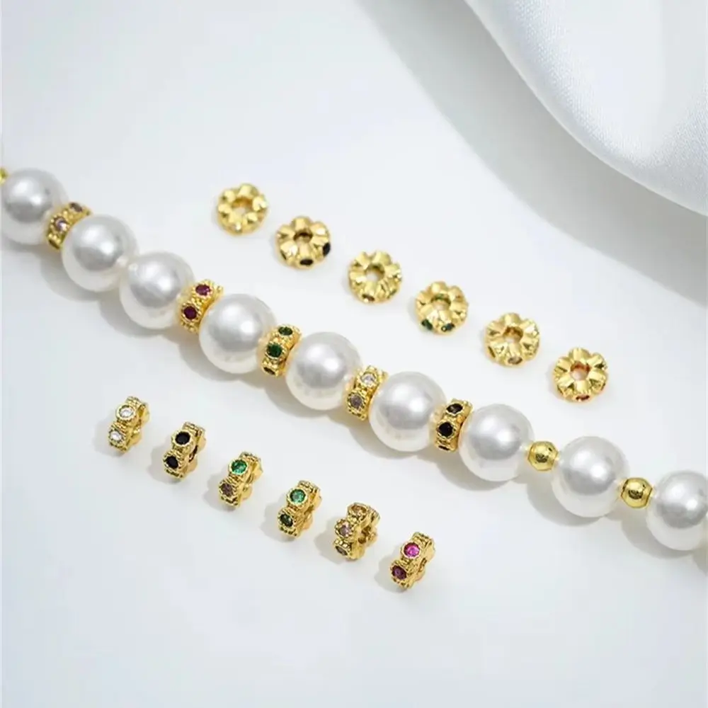 18K Gold Plated Micro Pave Zircon 4mm Mini Wreath Spacer Beads DIY Handmade Beaded Jewelry Findings