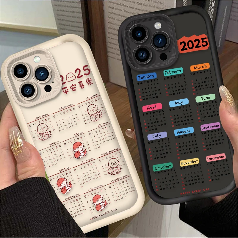 2025 New Year Calendar Phone Case For iPhone 15 16 14 13 12 11 Pro Max X XS X S Max XR SE 2020 7 8 Plus Soft Silicone Back Cover