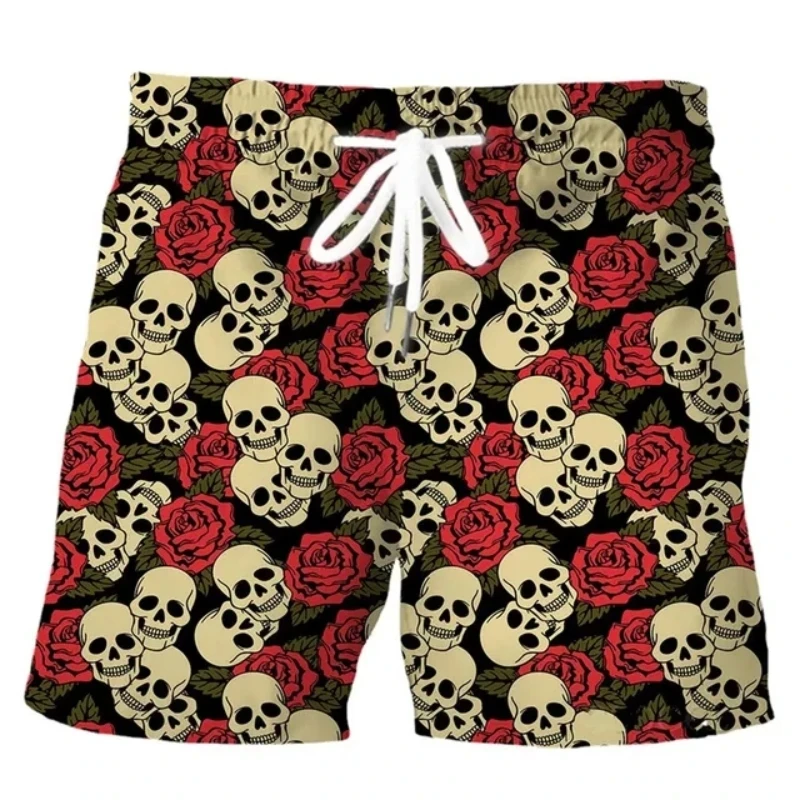 New Men\'s Skull 3D Print Beach Shorts Graphic Men\'s Casual Sports Shorts Summer Surfing Shorts Breathable Shorts Hip Hop Pants