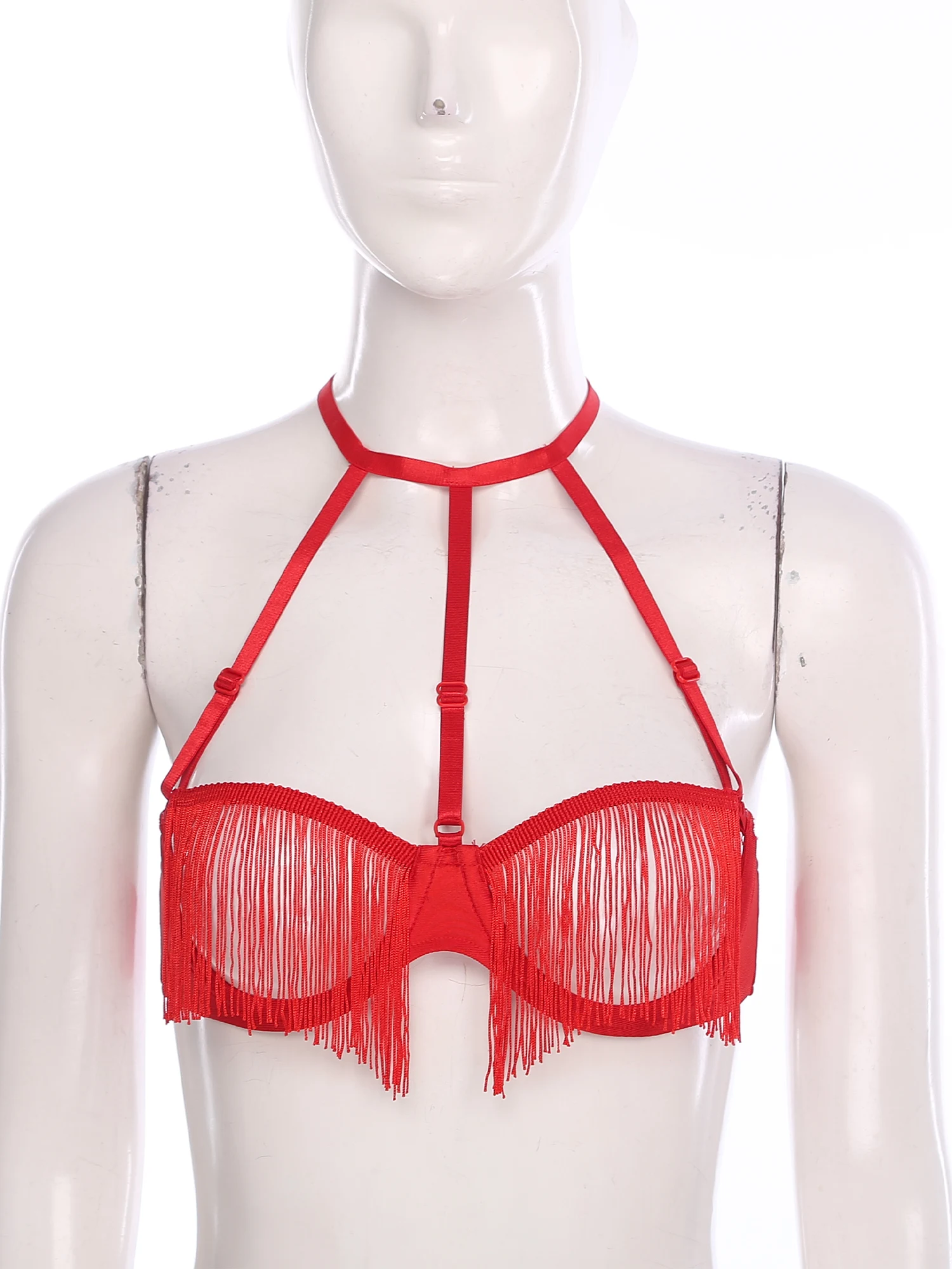 

Женский бюстгальтер с прозрачными кисточками и чашками, бюстгальтер с лямкой на шее, пуш-ап на косточках, балконет, бюстгальтер с бахромой, клетка, соблазнительное нижнее белье, ночное белье