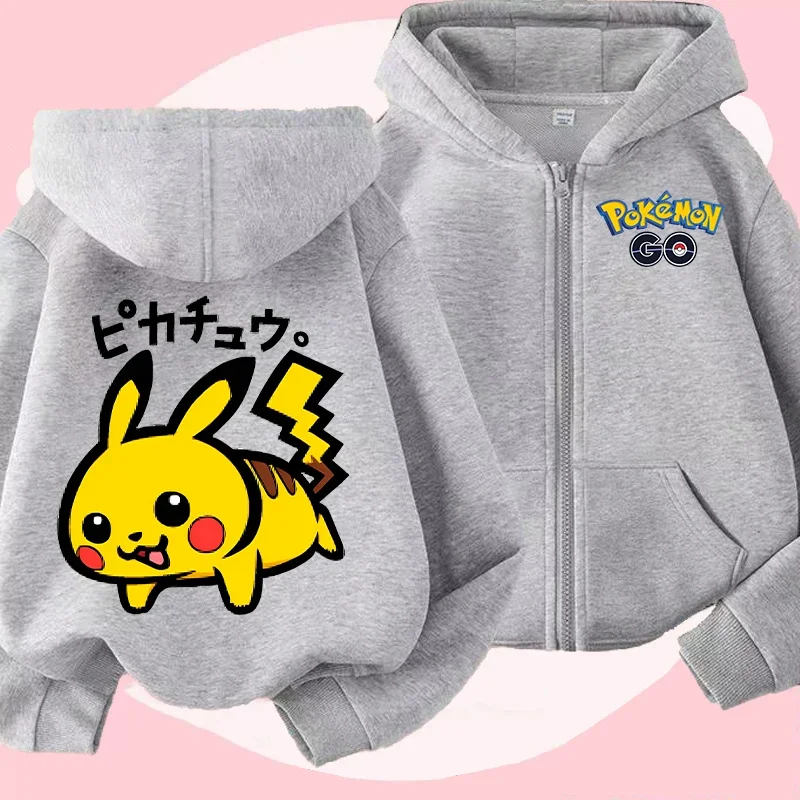 

New Pokemons Children Hoodie Coat Pikachu Genger Cartoon Printed Zipper Hoodies Boys Girls Jacket Autumn Winter Kids Clothes