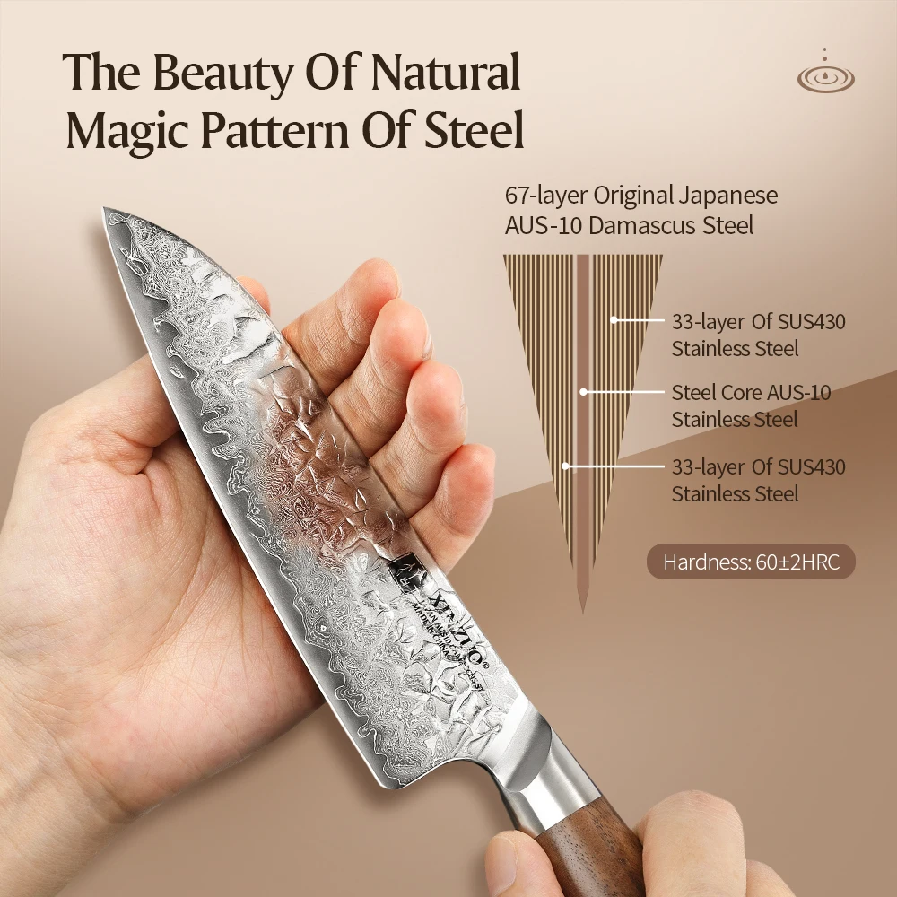 XINZUO 5.5 Inches Japanese AUS10 Damascus Steel Santoku Knife Sharp Blade Meat Slicing Knife Restaurant Cutlery Kitchen Tools