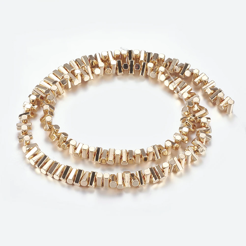 5Strands Non-magnetic Synthetic Hematite Beads Column Spacer Beads Golden Plated For Necklace Bracelet Jewelry Making 6.5x3mm