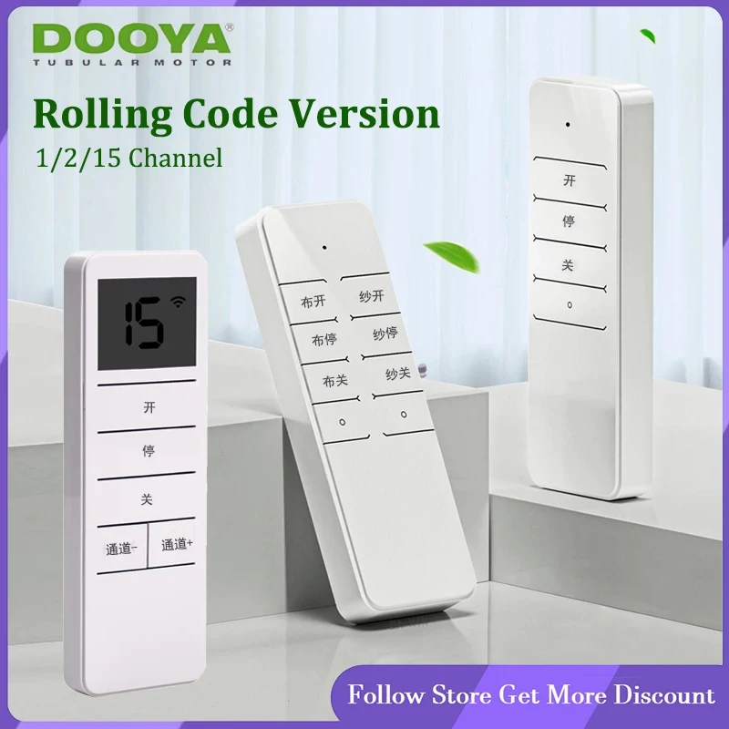 

Dooya Rolling Code Remote Controller DC2700/DC2760/DC2702 1/2/15 Channel for Dooya Electric RF433 Tubular Motor Curtian Motors