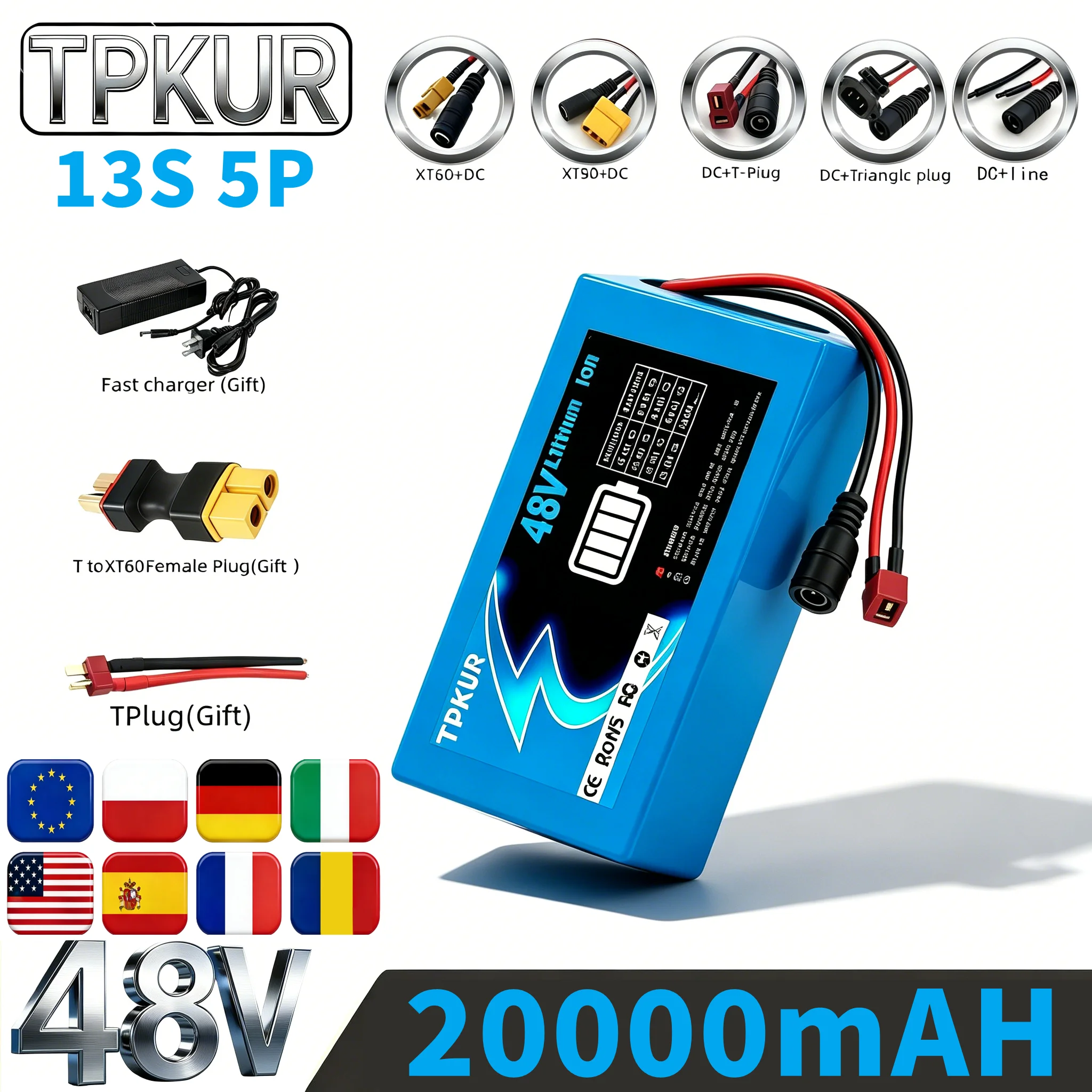 Brand New 48V 20AH 13S 5P Lithium Battery Pack, Suitable for 300-1500W Watt Motors, with Built-in BMS for Scooters and Bicycles