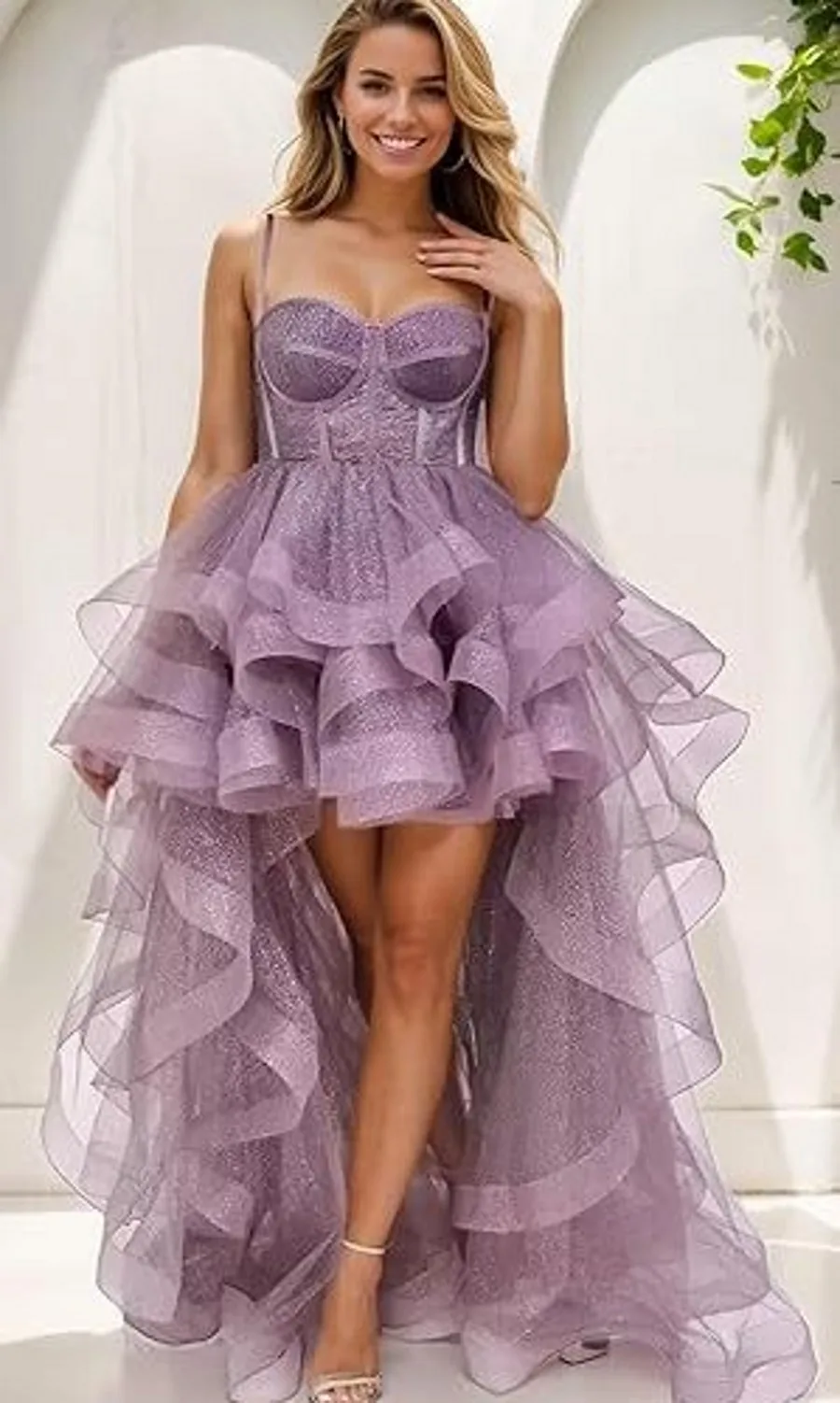 Fashion High Low Prom Formal Dresses 2026 Sweetheart Straps Ruffles Sequins Evening Birthday Dress Pageant Party Gown