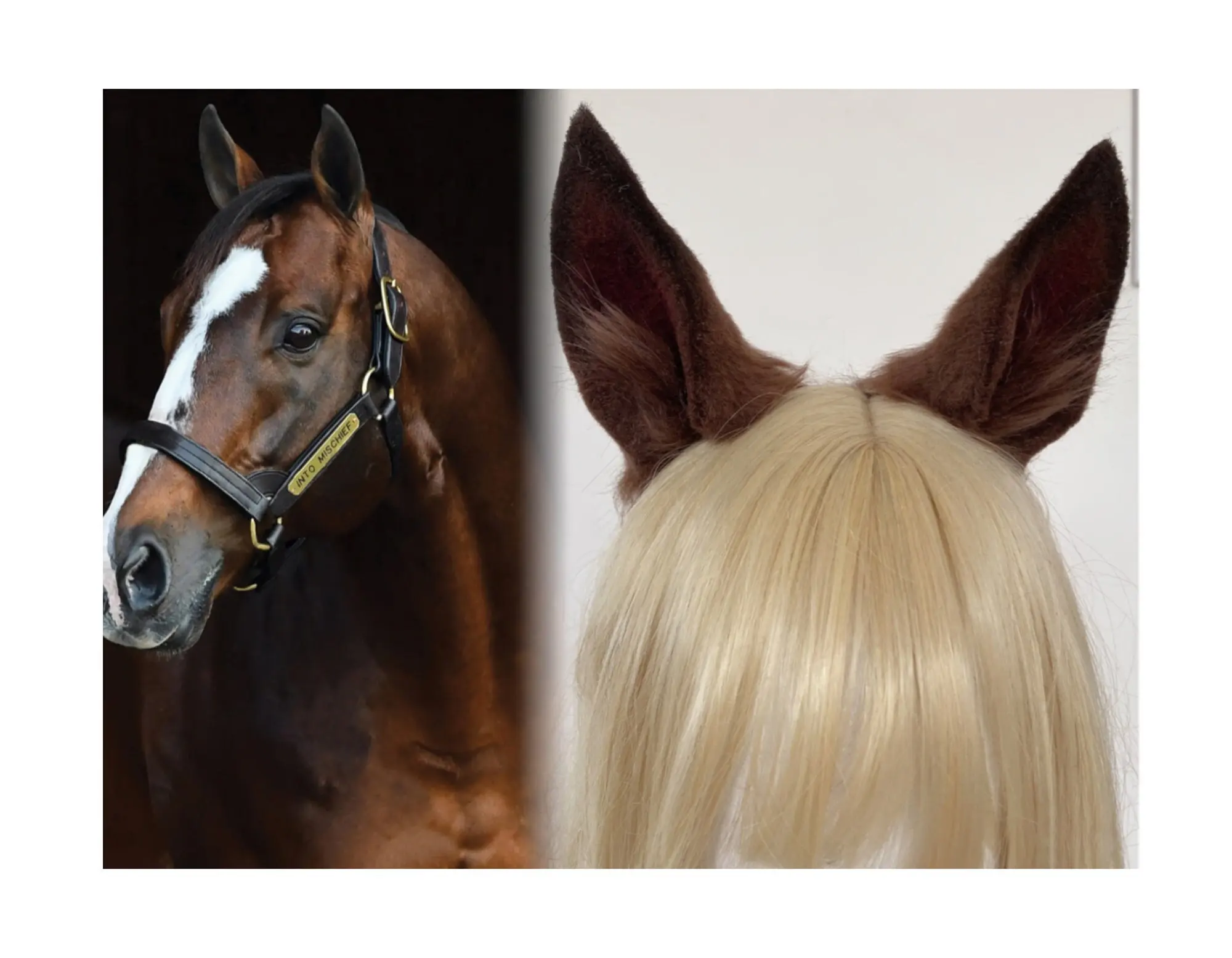 Handmade Horse Ears Hairband Furry Faux Fur Animal Ears Cute Red Brown Horse Ears Fursuit Party Cosplay Horse  For Tokai Teio
