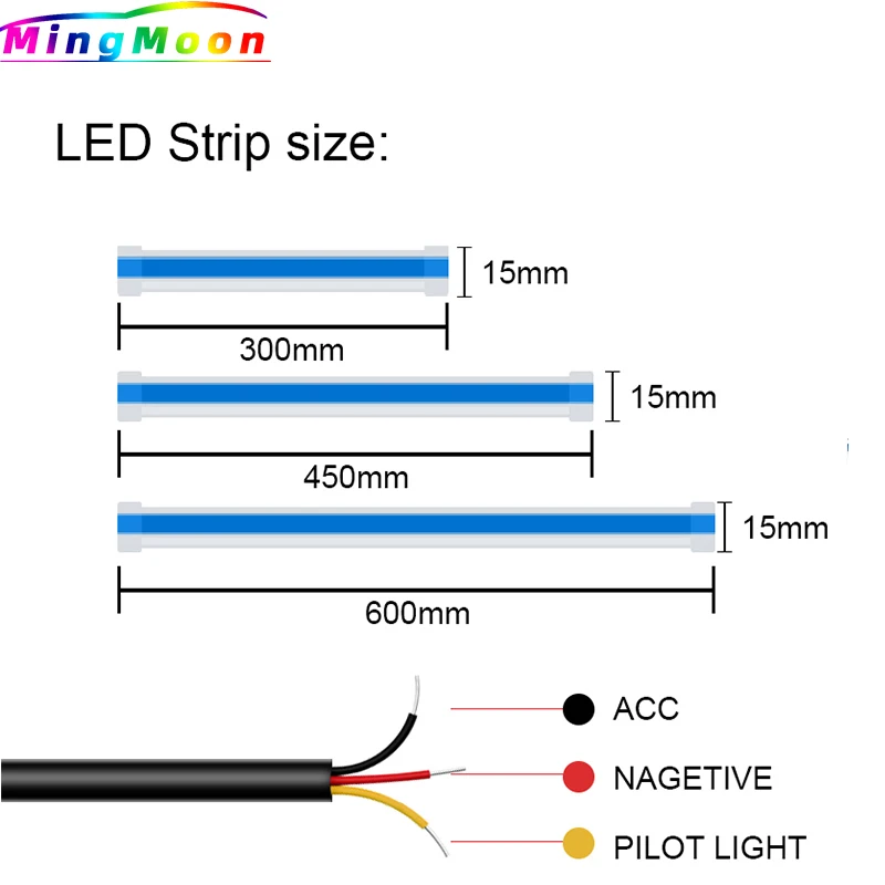 2PCS DRL Car Flexible LED Daytime Running Lights Turn Signal Lamp Headlight Waterproof 30cm 45cm 60cm White Red Yellow Blue