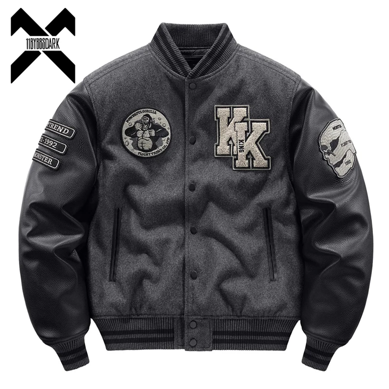 2025 Winter Thick Bomber Jacket Parka Men's Angry Chimpanzee Embroidered Woolen Baseball Jacket Warm Padded Coats Outwears