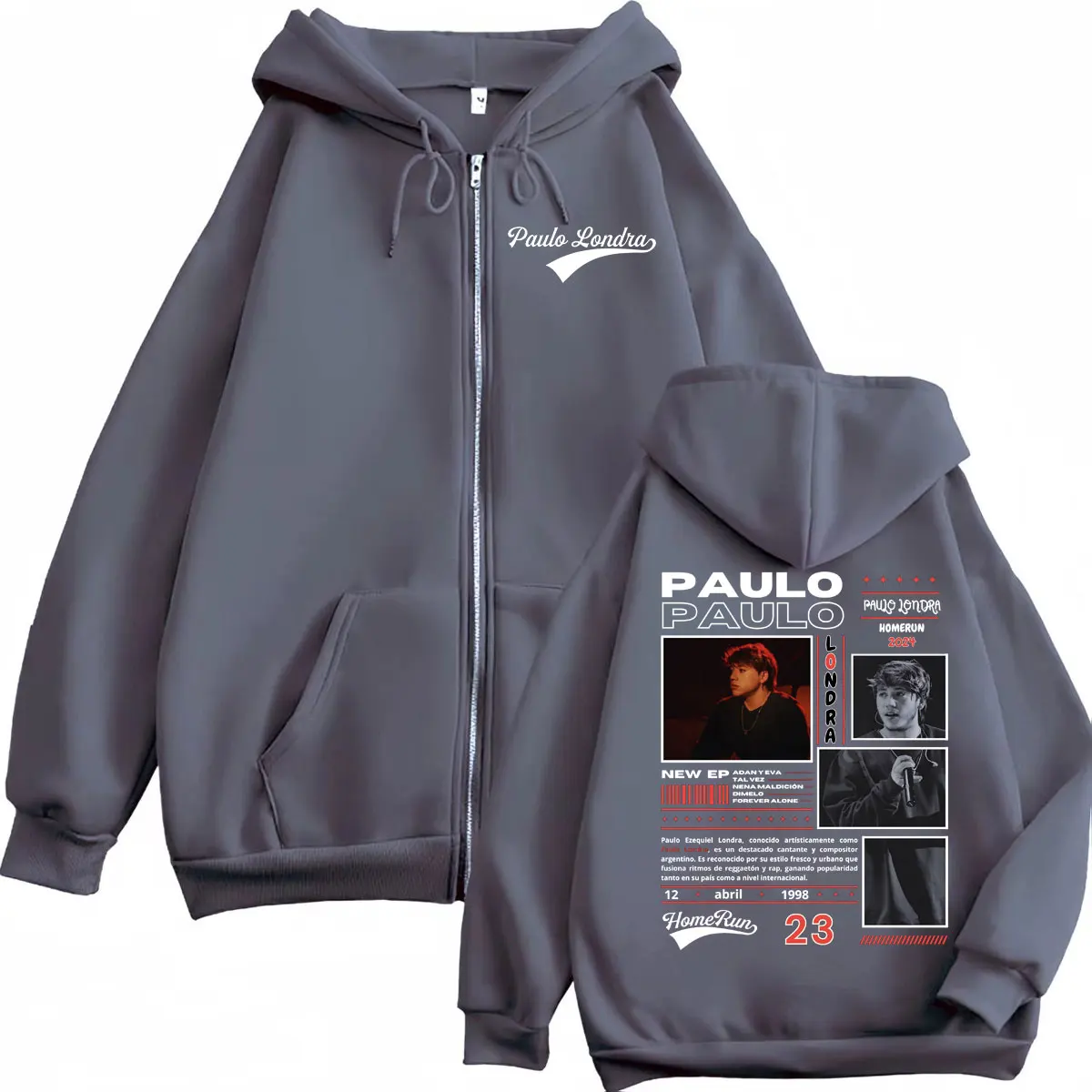 Rapper Paulo Londra Homerun Album Merch Hoodie Harajuku Hip Hop Pop Musik Zip Up Sweatshirt Männer Frauen Vintage Mode Pullover