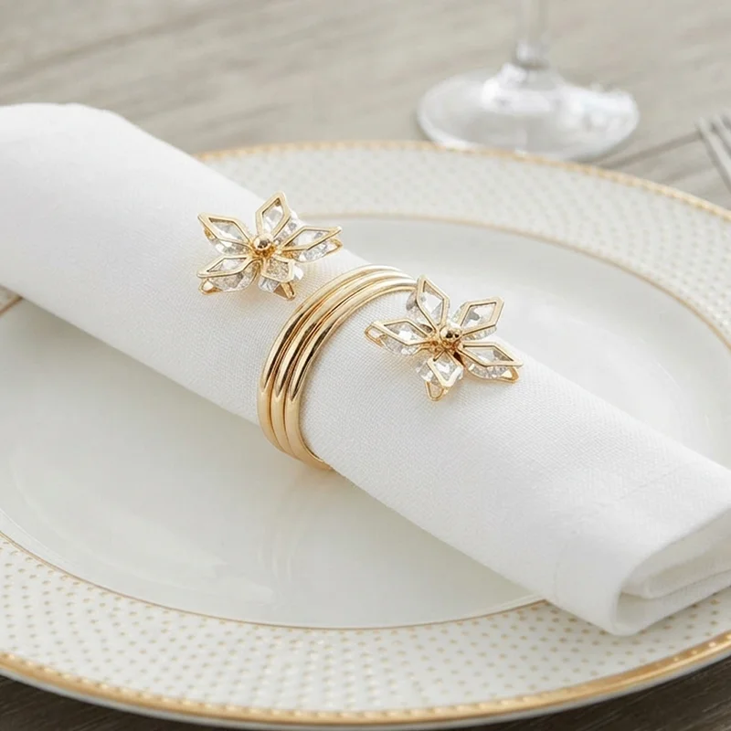 1-24PCS Crystal Napkin Rings 5 Petal Rhinestone Shiny Sparkling Table Decor for Hotel Wedding Banquet Dinner Party Home